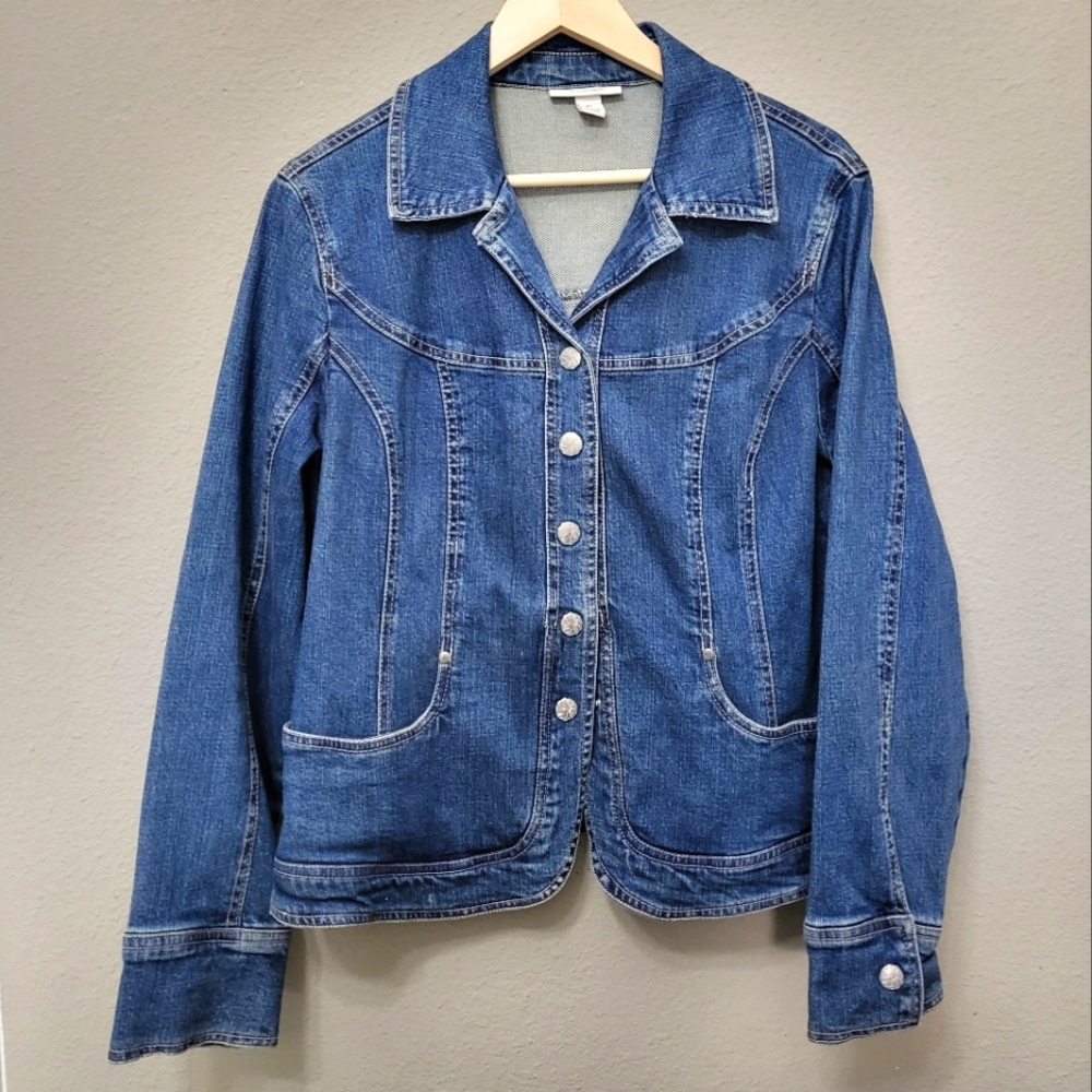 Dress Barn Women Denim Jean Jacket Size XL with Clip Pockets